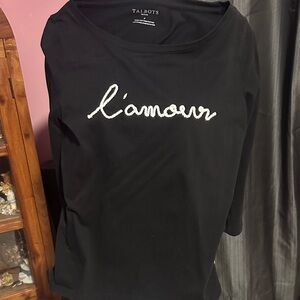 Talbots Black Long Sleeve Top with 'L'amour' Design